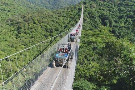 a train traveling over Capilano Suspension Bridge
